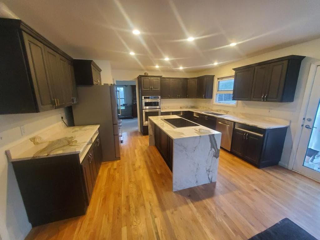 Dark Cabinet Marble Kitchen