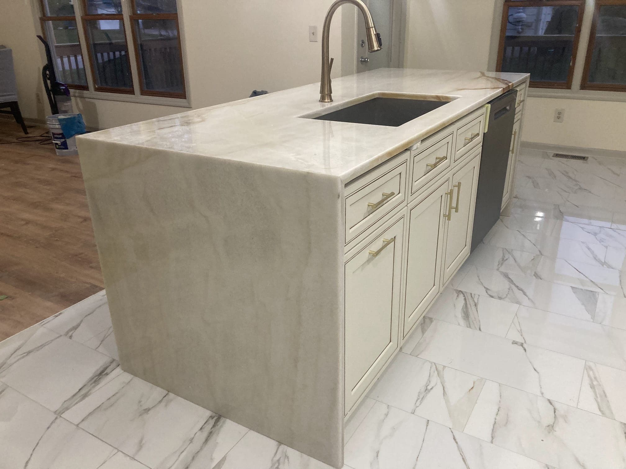 White Marble Waterfall Island